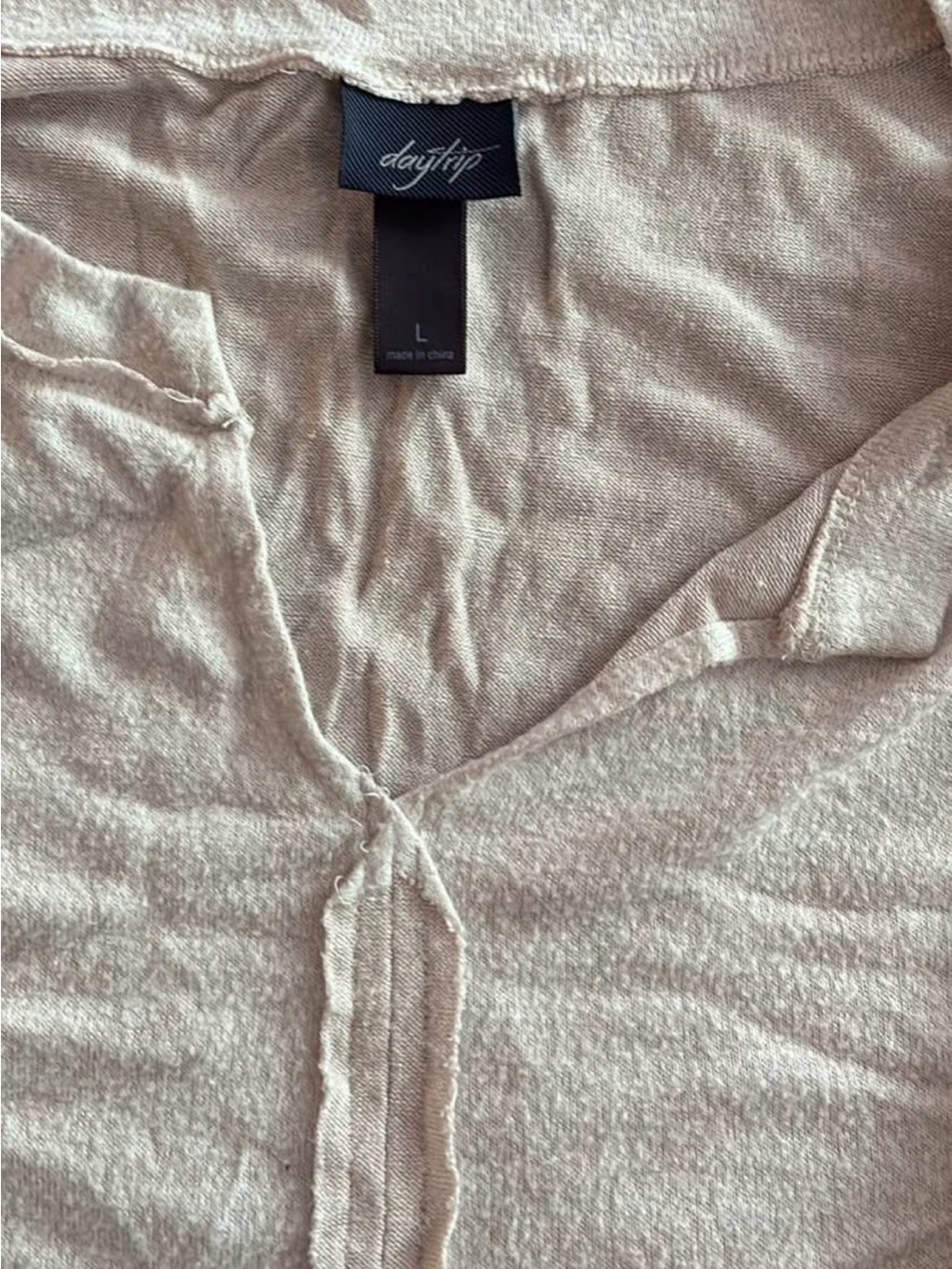 Daytrip Beige V-Neck Raw-Edge Knit Top